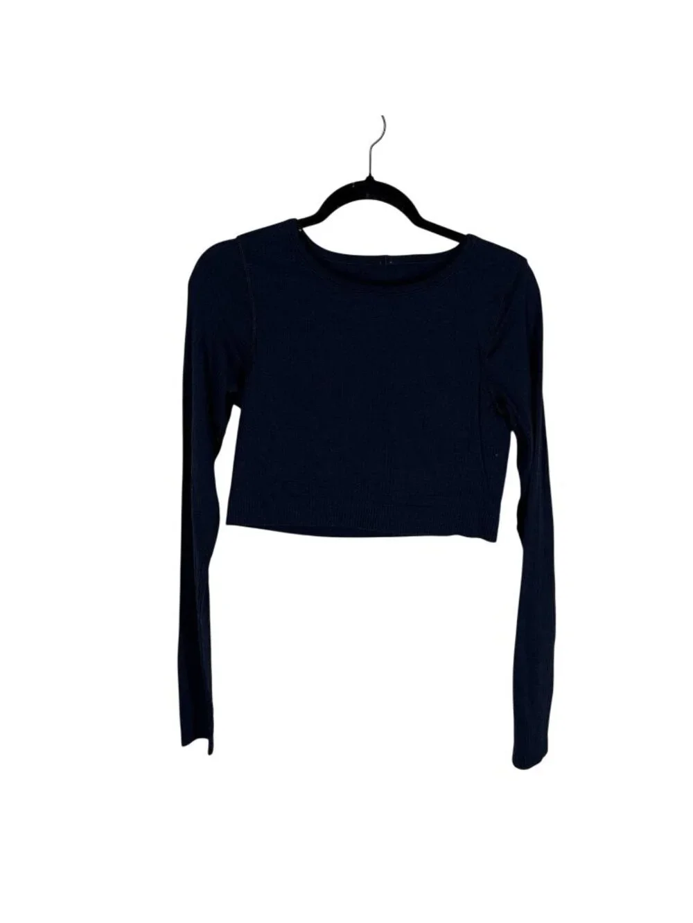 Lululemon Women 10 True Navy Ribbed Ebb To Street Long Sleeve Cropped Top